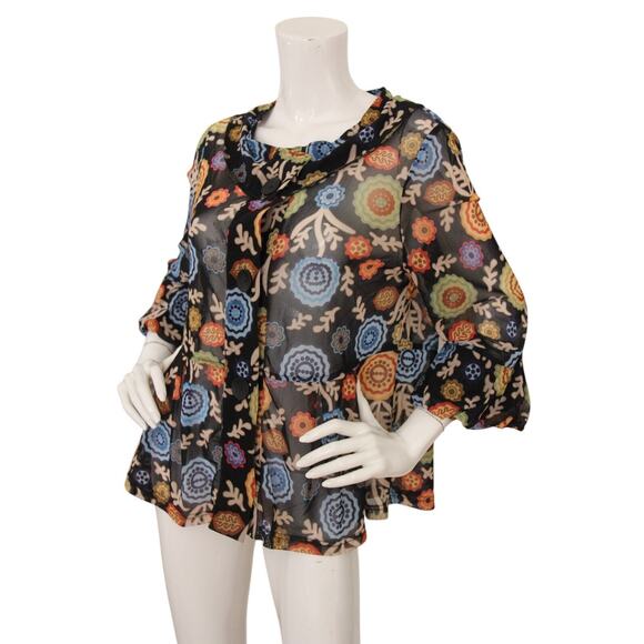 Damee Inc Floral Print Mesh Button Front 3/4 PeplumTop Jacket Large - Picture 2 of 5